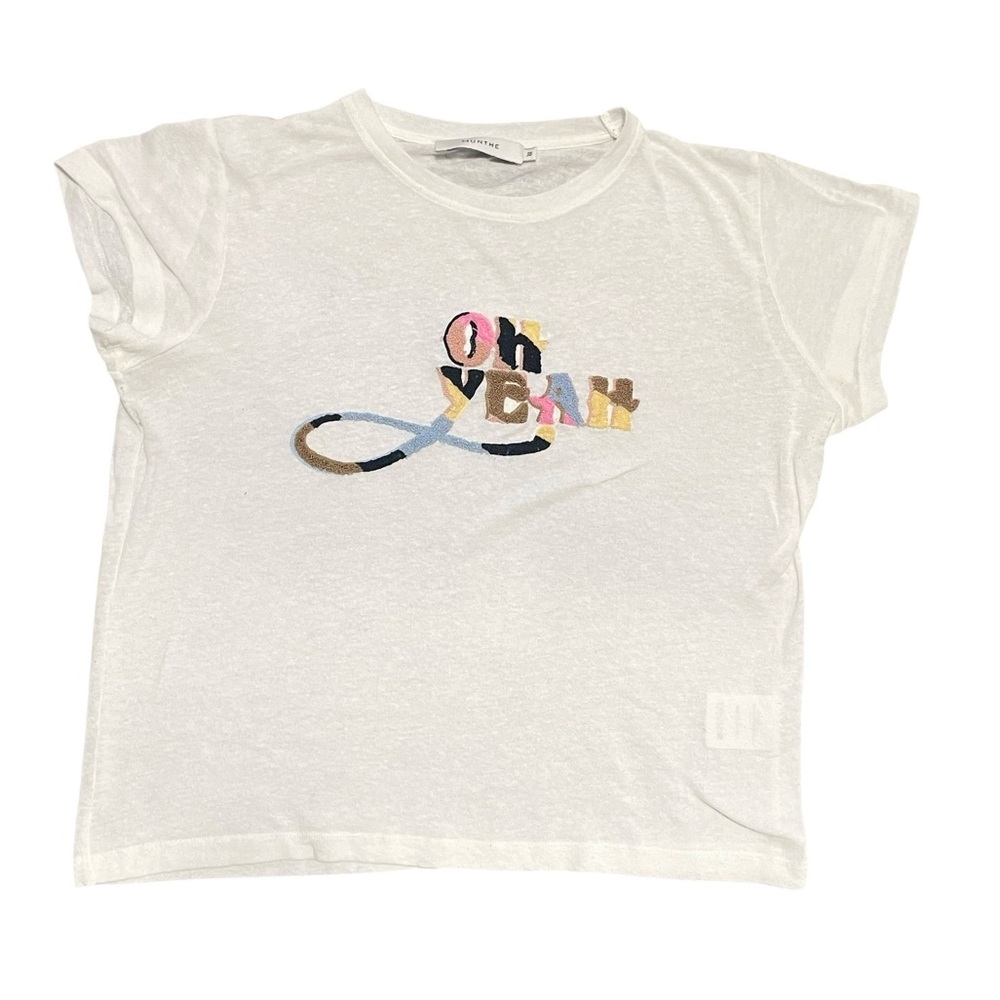 Munthe Oh Yeah Off White Linen Bland Lightweight T-Shirt Size‎ 38/S Western
